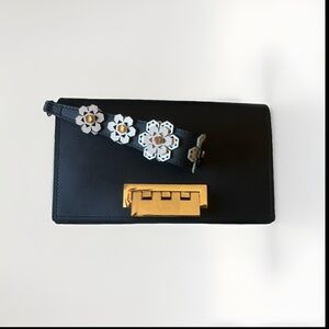 ZAC Zac Posen Earthette Black Leather Floral Clutch Crossbody Bag